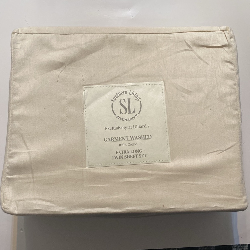 Southern Living Garment Washed Beige TWIN XL Sheet Set NWT